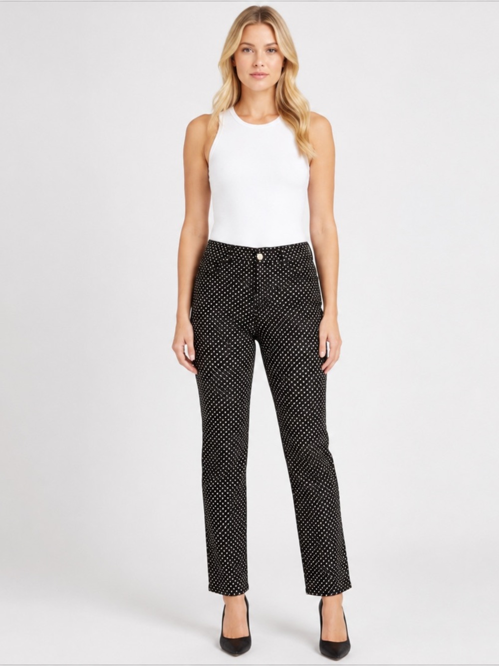 CHAPS Stretch Cotton Polka Dot 5-Pocket Jeans/Pants Black & Tan Size 12